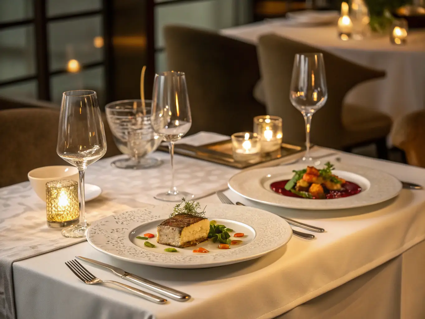 An antique dining table set with vintage china and silverware, creating a scene of elegant dining in The Palace of Waco's antique furniture boutique.