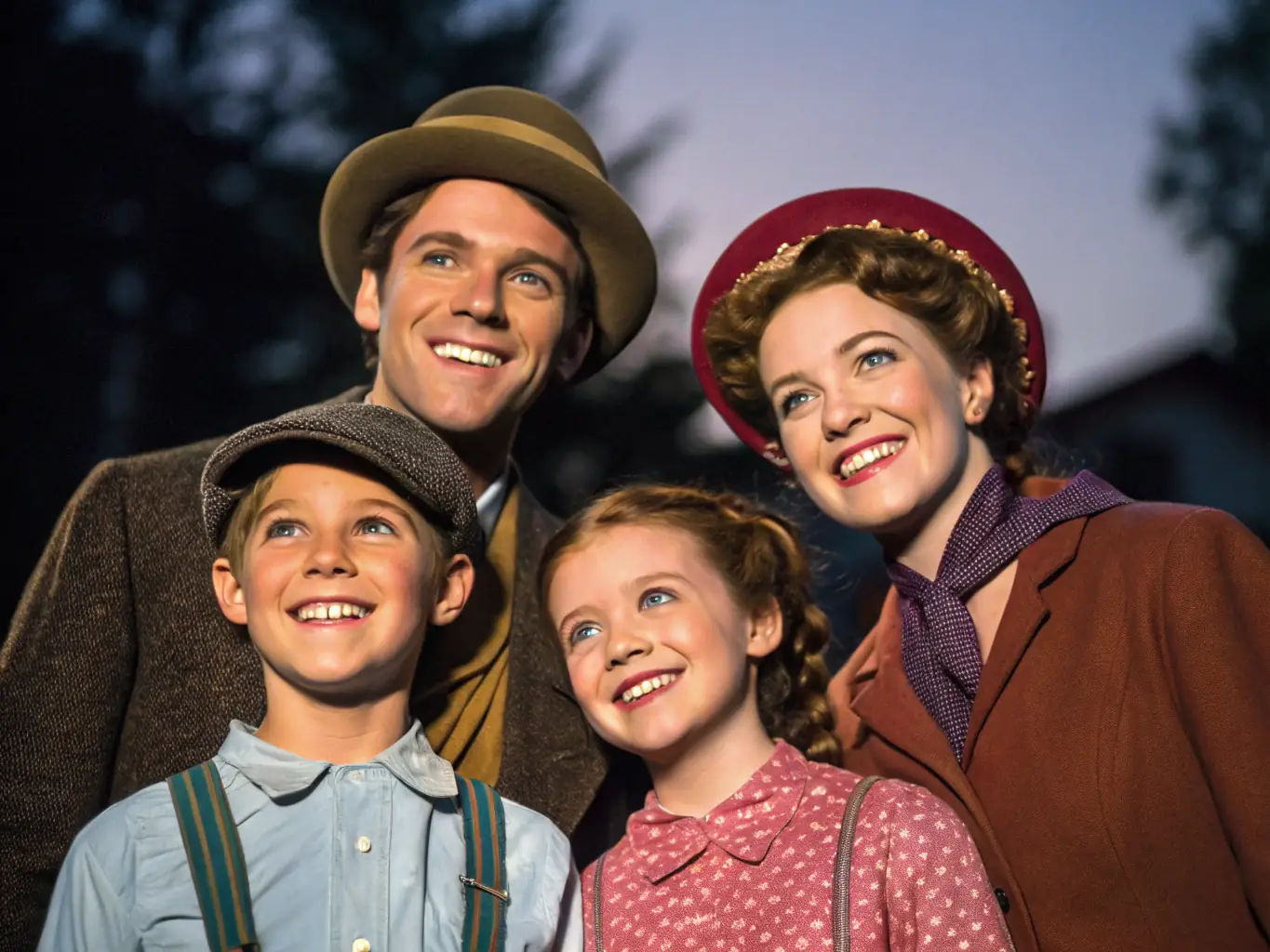 A family dressed in vintage attire posing for a photograph in the photography parlor, capturing the fun and nostalgic atmosphere.