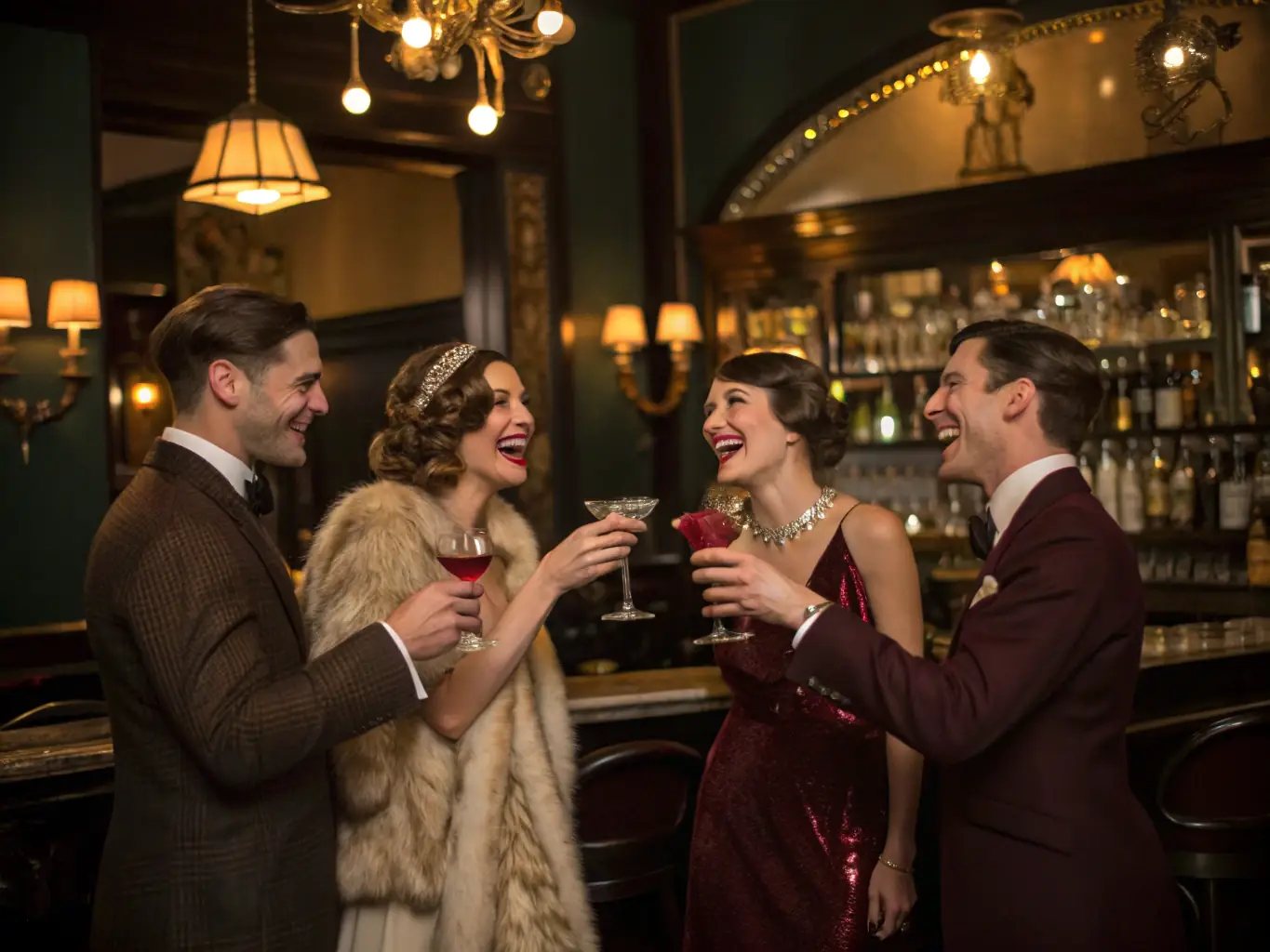 An elegant private party in a beautifully decorated room at The Palace, with guests enjoying cocktails and hors d'oeuvres.